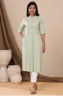 Women's Mint Cotton Flex Solid A-Line Kurta