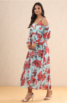 Women's Mint Chiffon Printed Flared Dress