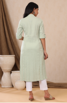 Women's Mint Cotton Flex Solid A-Line Kurta