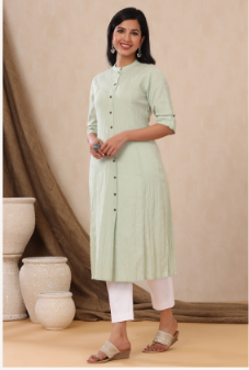 Women's Mint Cotton Flex Solid A-Line Kurta
