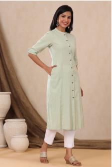 Women's Mint Cotton Flex Solid A-Line Kurta