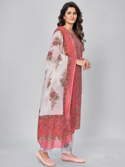 Women's Pink Cotton Kurta & Pant With Dupatta By Vbuyz- (3