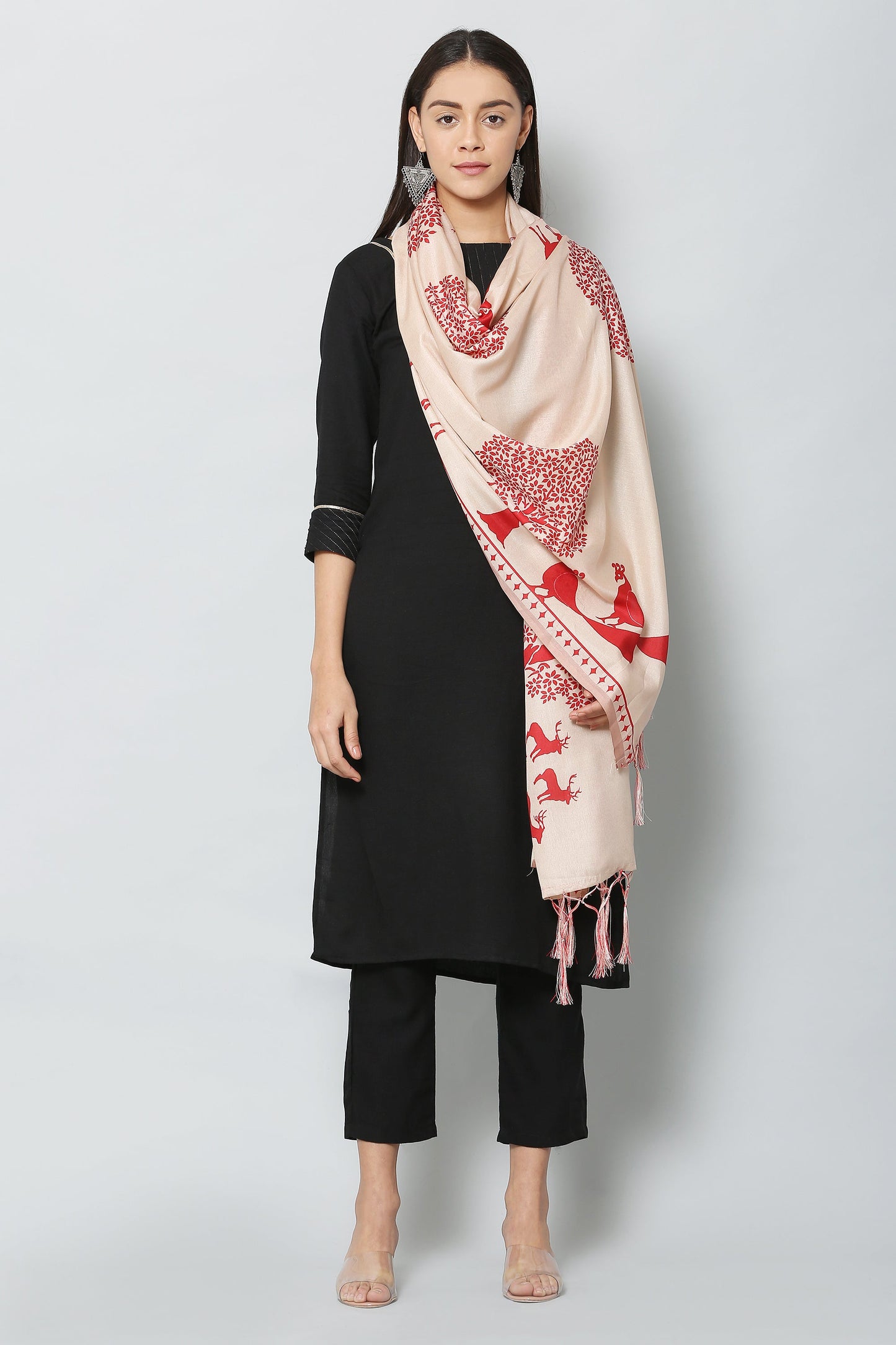 Women's Red & Cream Color Art Silk Digital Printed Dupatta