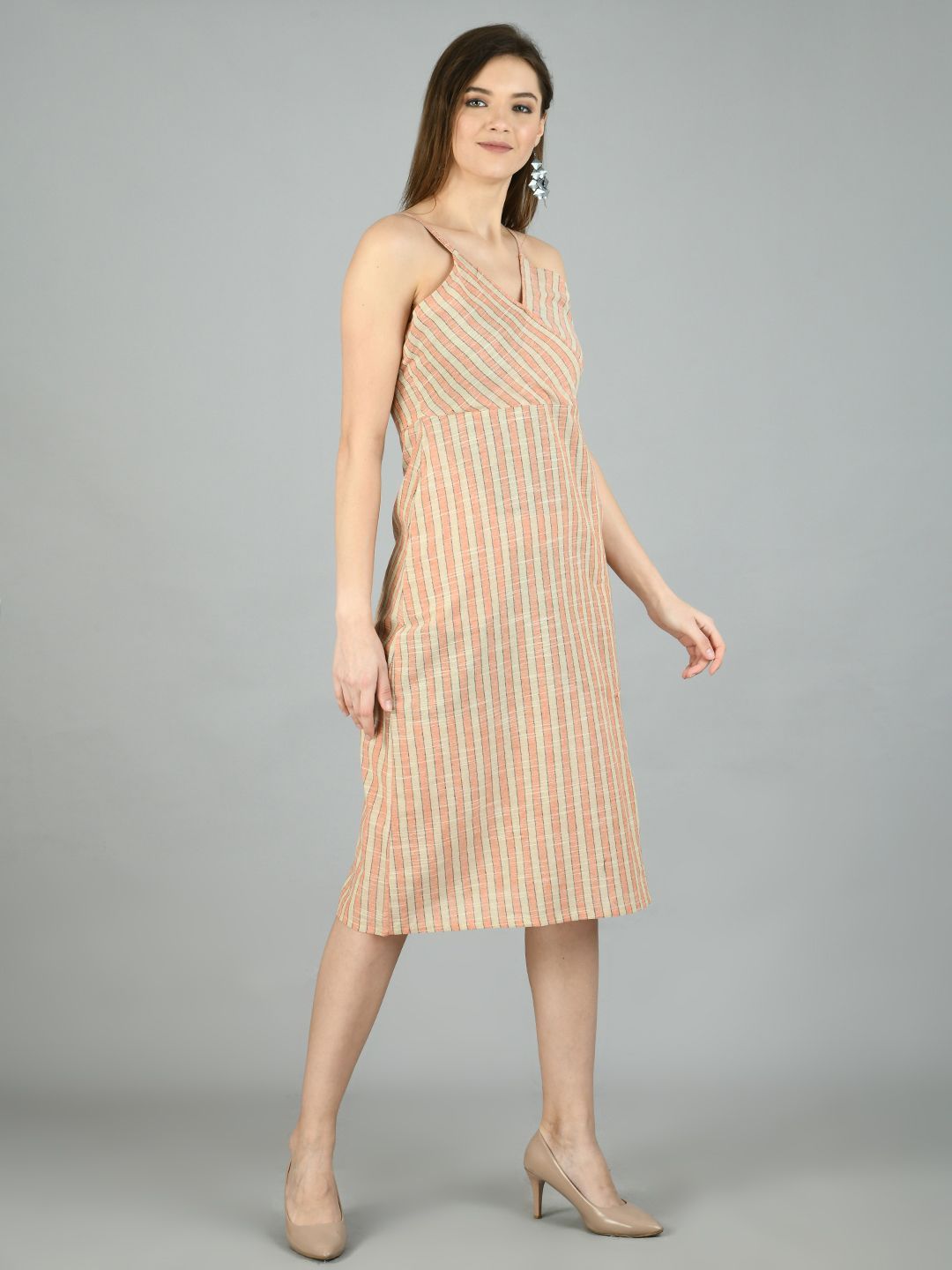 Women's Multi Cotton Solid Sleeveless V Neck Casual Dress