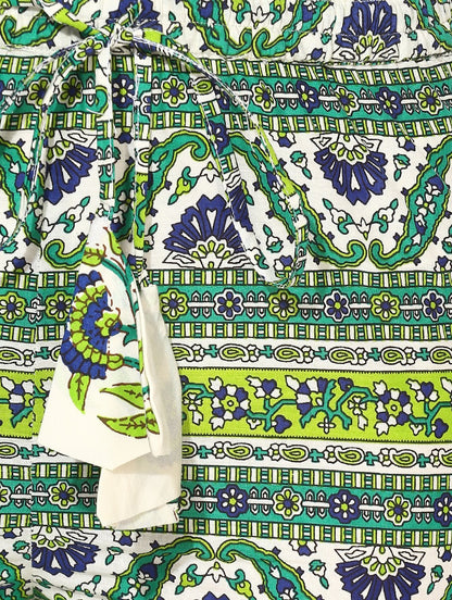 Women's White Cotton Blend Printed Short Sleeve V Neck Casual Kurta Set