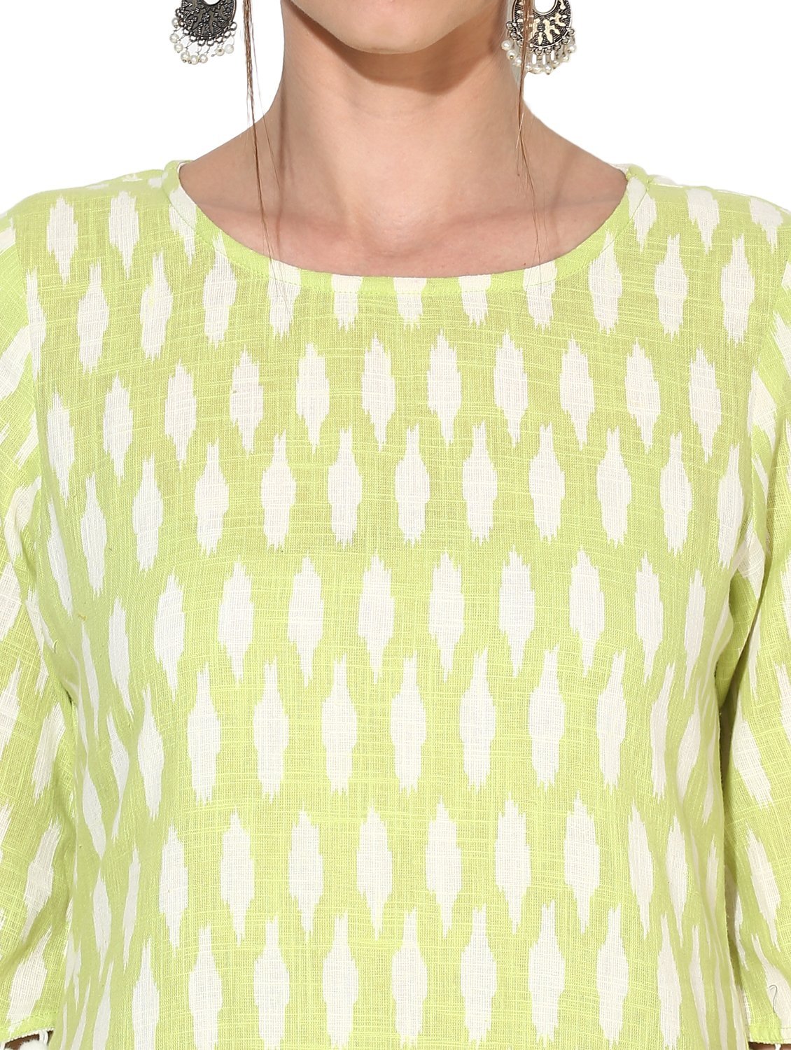Women's Green Cotton Blend Printed Short Sleeve Round Neck Casual Kurta Set