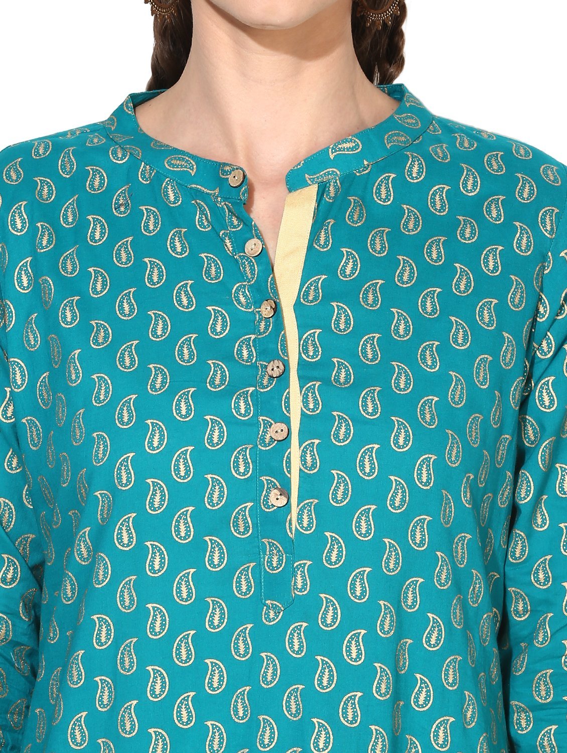 Women's Green Viscose Printed 3/4 Sleeve Round Neck Casual Kurta Set