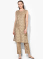 Women's Grey Cotton Blend Printed Sleeveless Round Neck Casual Kurta Set