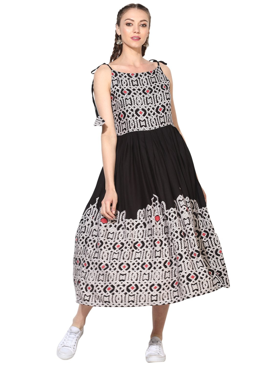Women's Viscose Printed Sleeveless Sleeve Round Casual Dress