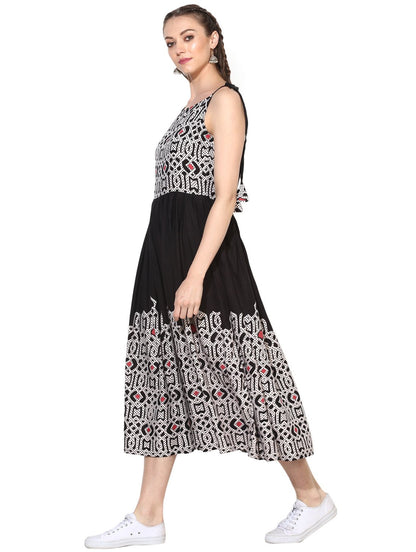 Women's Viscose Printed Sleeveless Sleeve Round Casual Dress