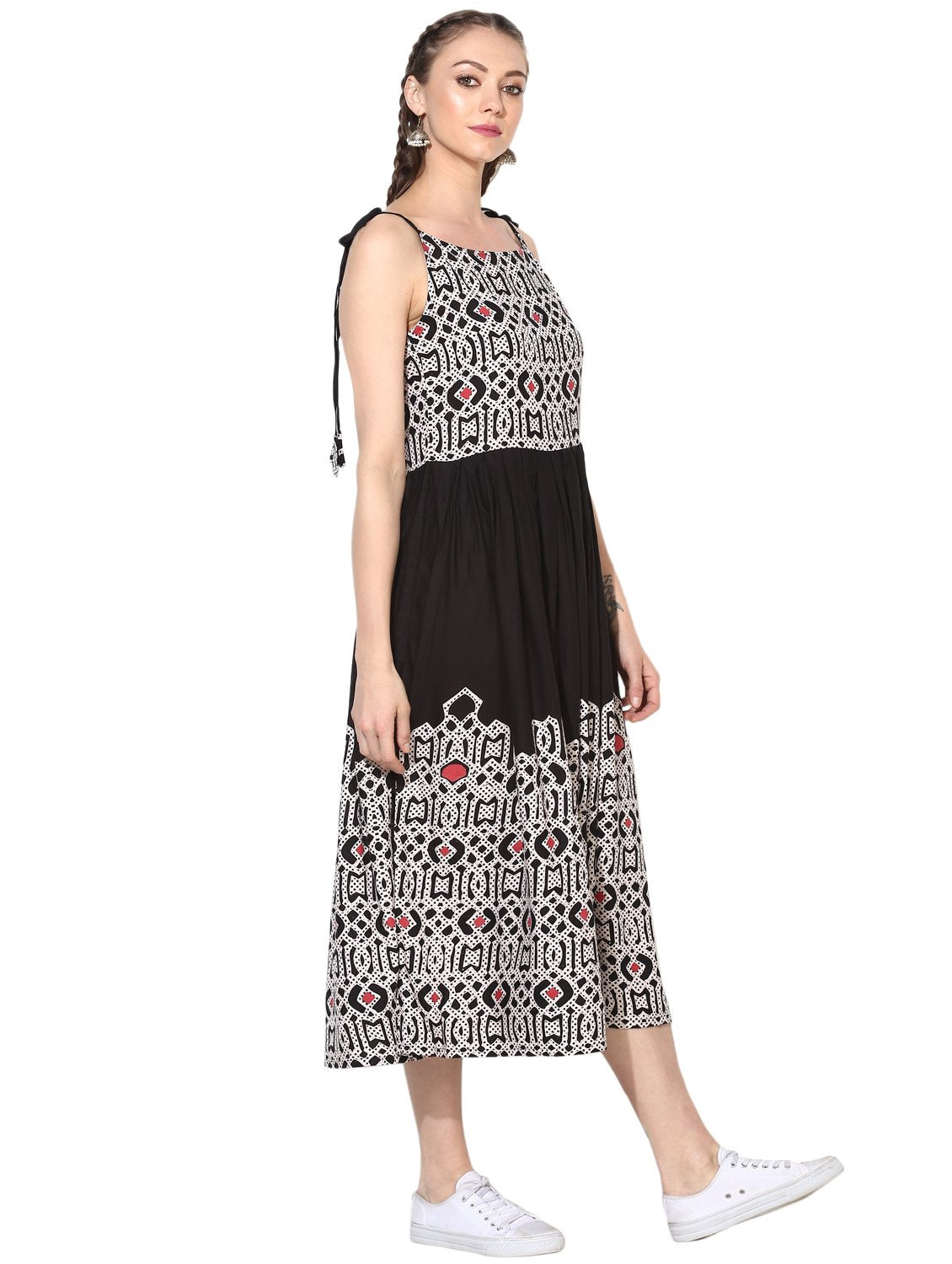 Women's Viscose Printed Sleeveless Sleeve Round Casual Dress