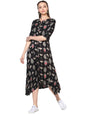 Women's Viscose Printed Three-Fourth Sleeve Mandarin Casual Dress