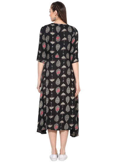 Women's Viscose Printed Three-Fourth Sleeve Mandarin Casual Dress