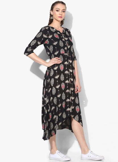 Women's Viscose Printed Three-Fourth Sleeve Mandarin Casual Dress