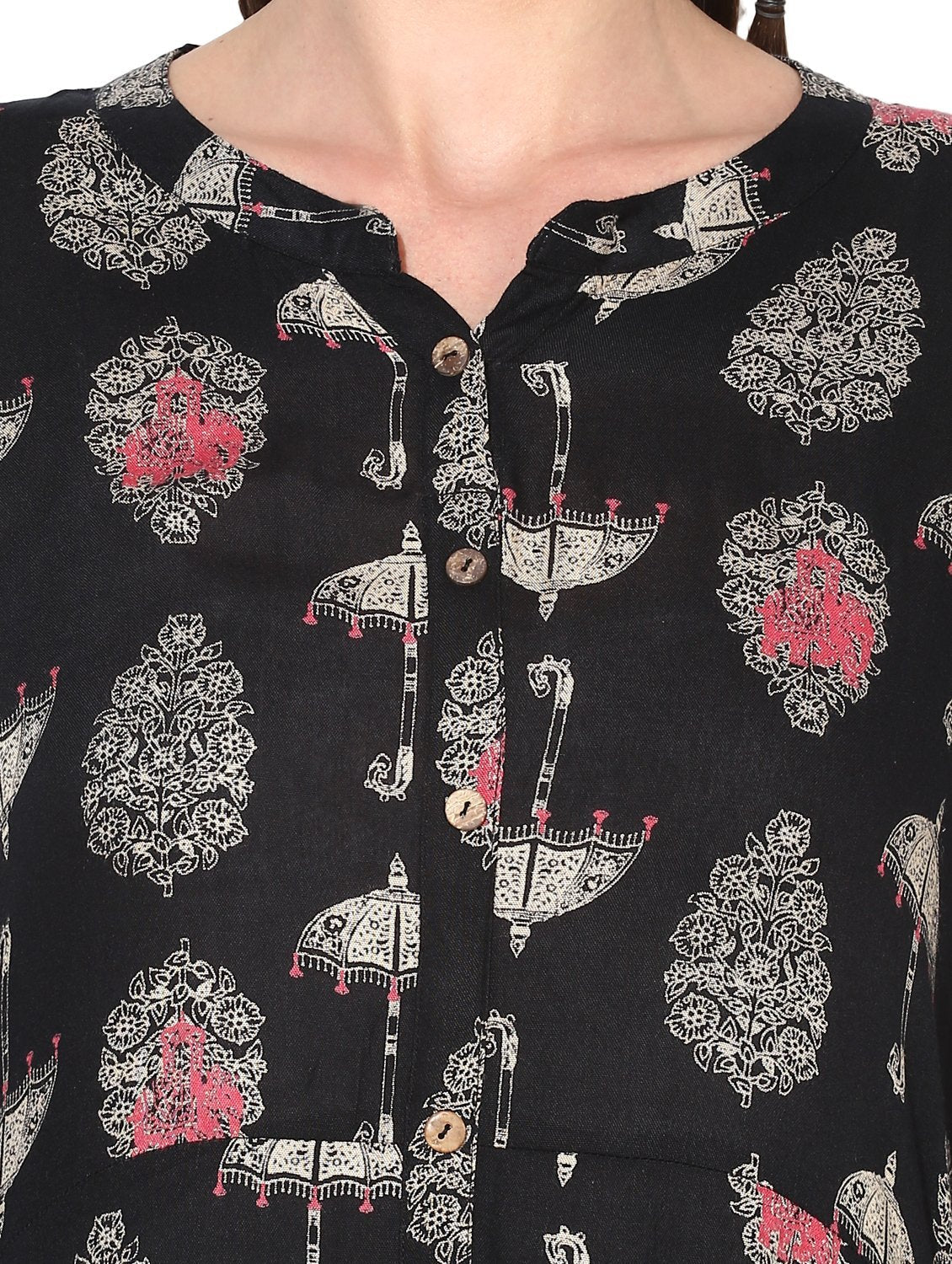 Women's Viscose Printed Three-Fourth Sleeve Mandarin Casual Dress