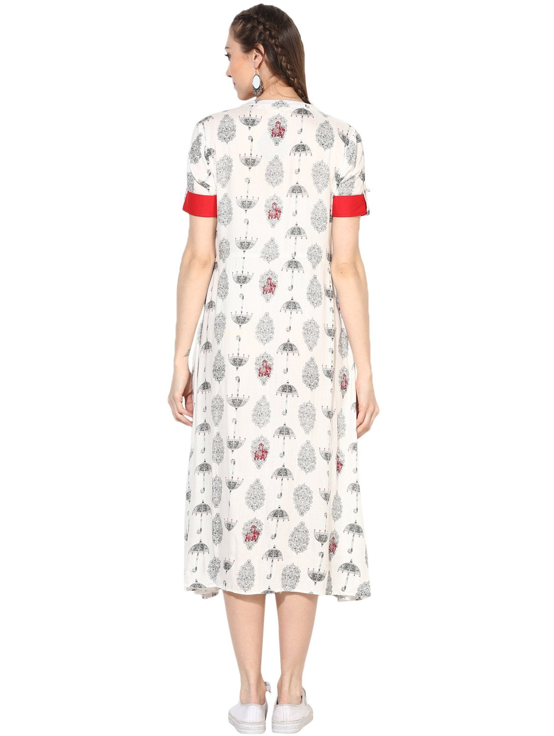 Women's Viscose Printed Short Sleeve Mandarin Casual Dress