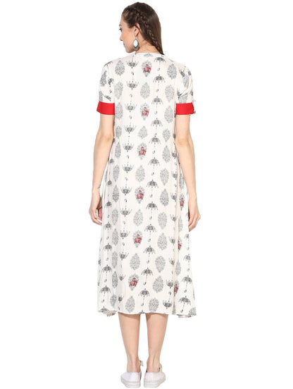 Women's Viscose Printed Short Sleeve Mandarin Casual Dress