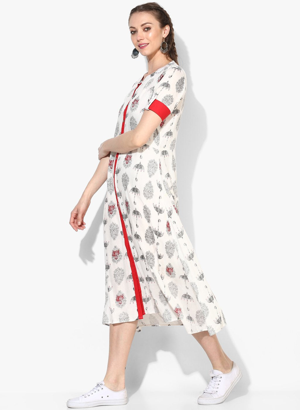 Women's Viscose Printed Short Sleeve Mandarin Casual Dress