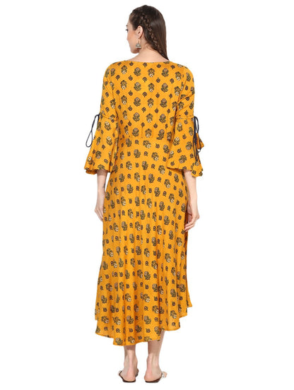 Women's Viscose Printed Three-Fourth Sleeve Round Casual Dress