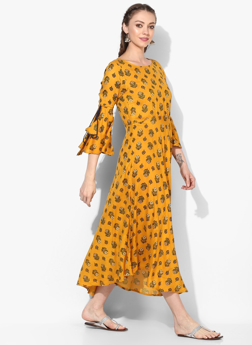 Women's Viscose Printed Three-Fourth Sleeve Round Casual Dress