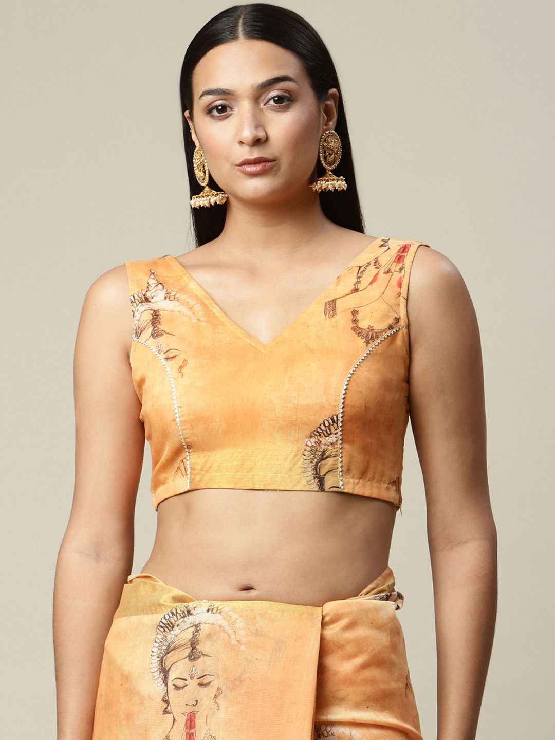 Women's Orange Chanderi Digital Printed Saree