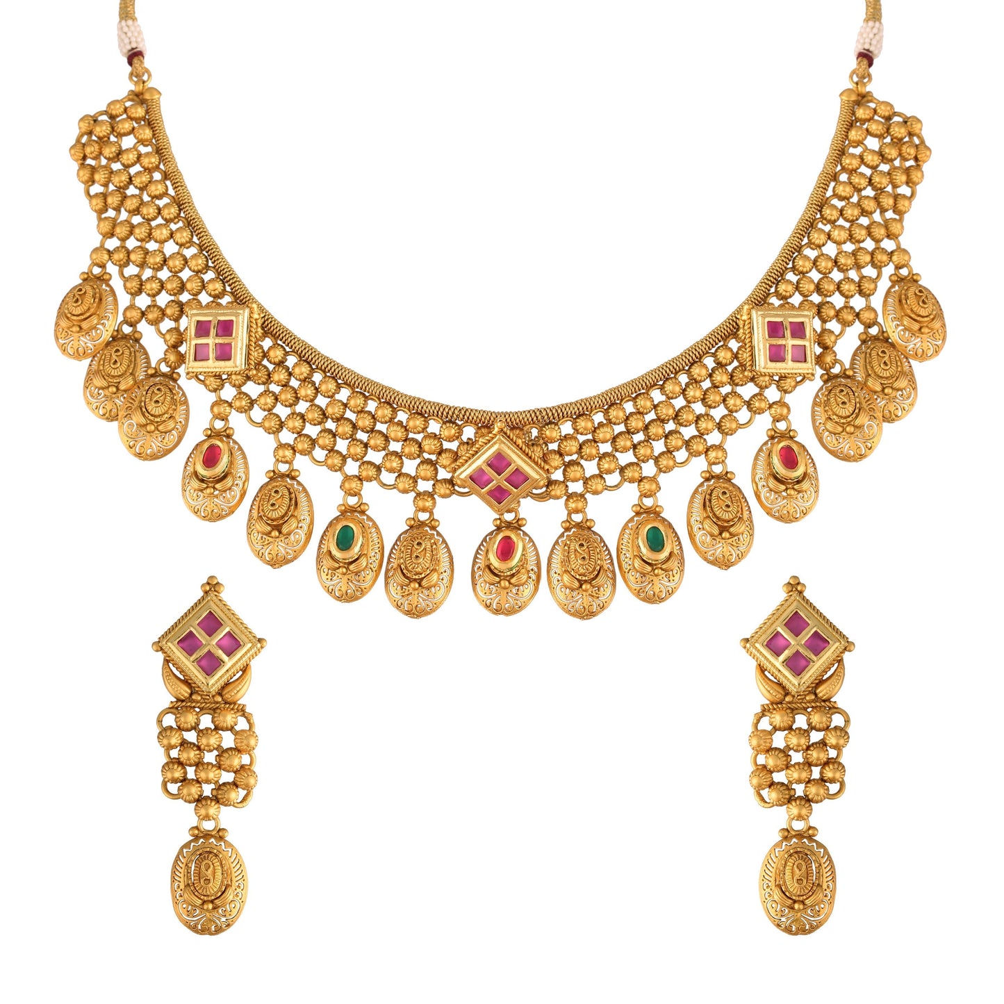 Women's 18K Gold Plated Traditional Brass Jewellery Set Glided with Uncut Polki Kundan