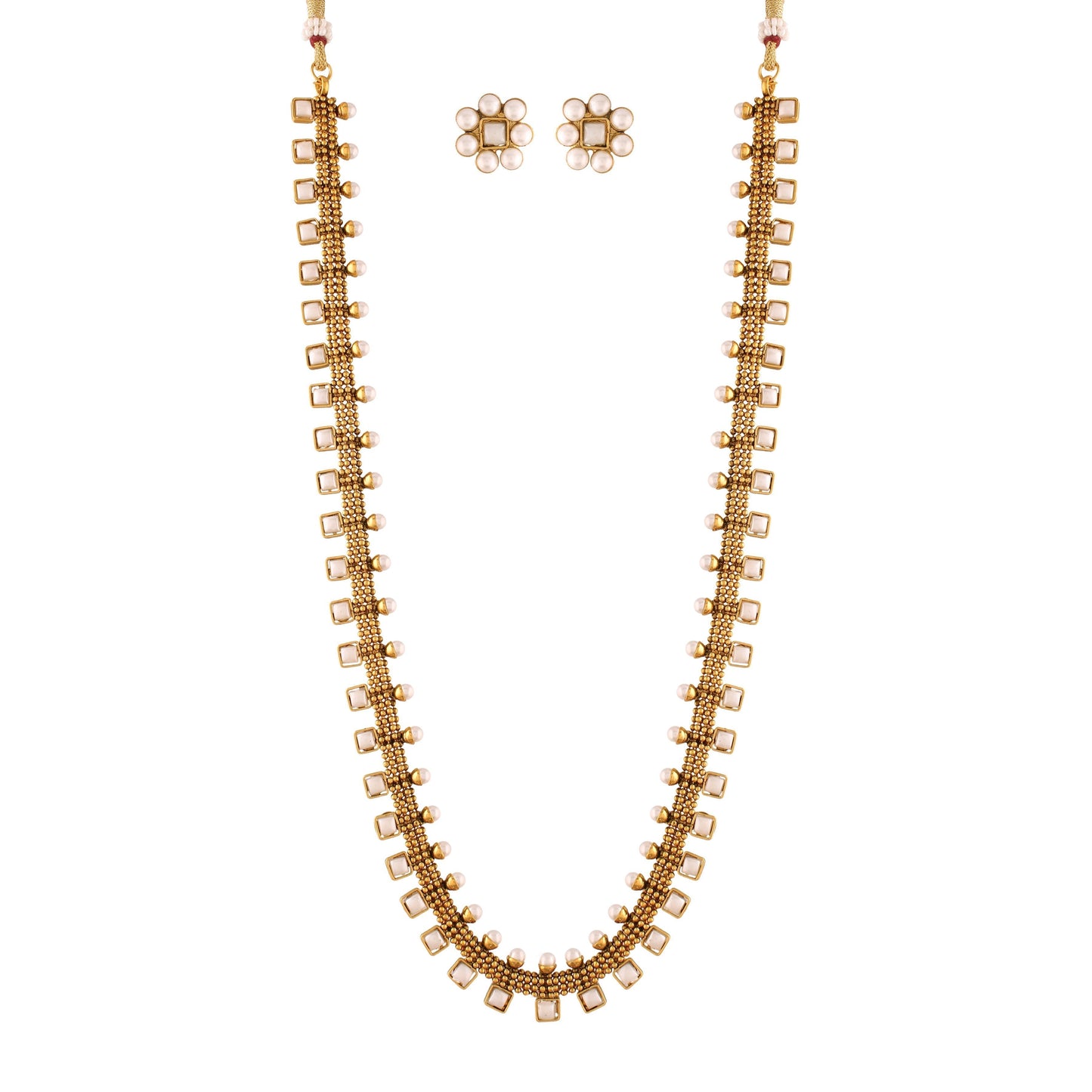 Women's 18K Gold Plated Multicolour Stone Work Long Necklace With Earrings For Women & Girls