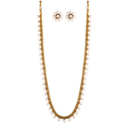 Women's 18K Gold Plated Long Necklace With Earrings For Women & Girls