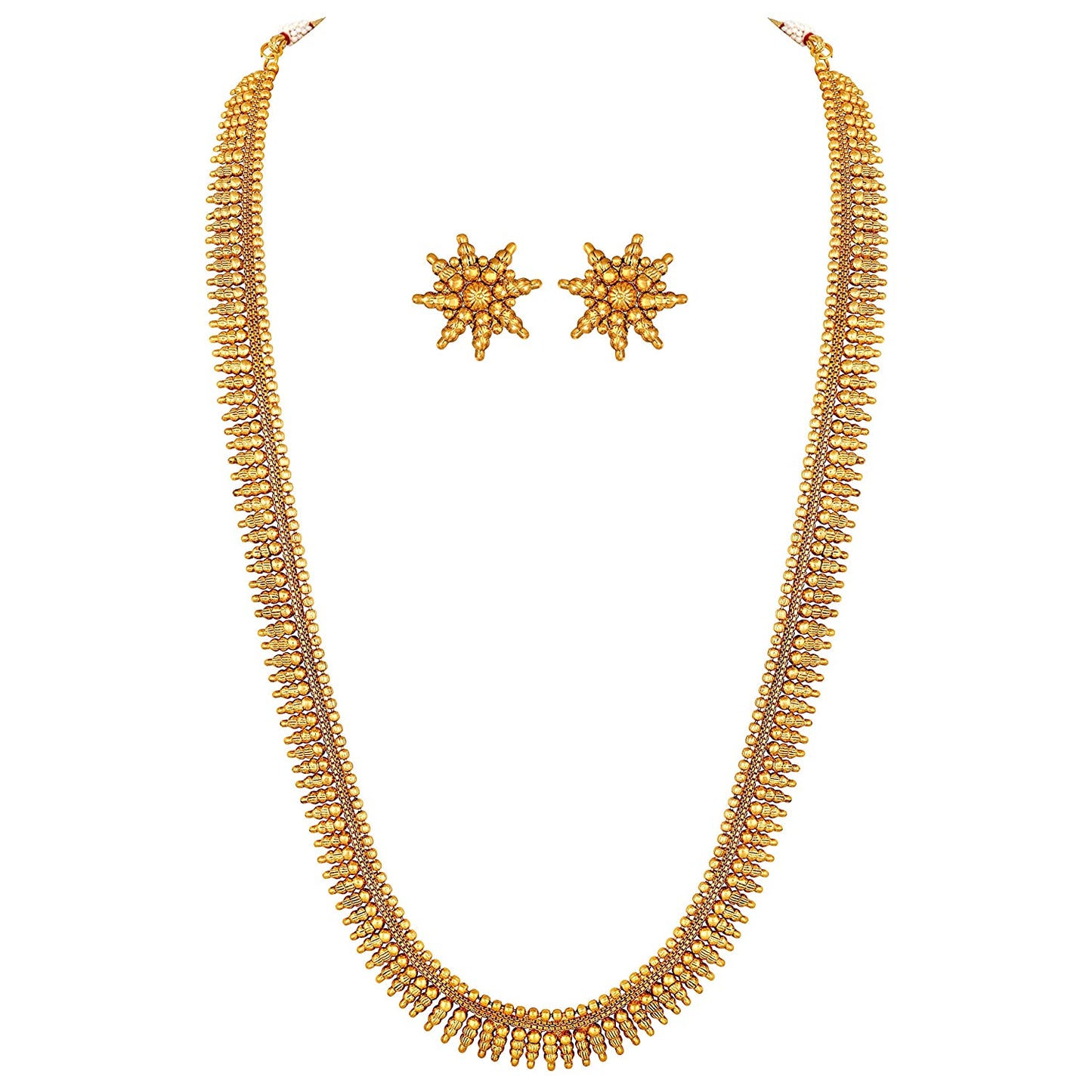Women's 18K Gold Plated Golden Leaf work Necklace With Earrings For Women & Girls