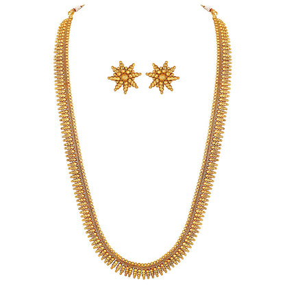 Women's 18K Gold Plated Golden Leaf work Necklace With Earrings For Women & Girls