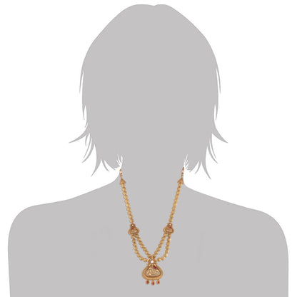 Women's 18k Gold Plated Traditional Long Brass Jewellery Set With Earrings