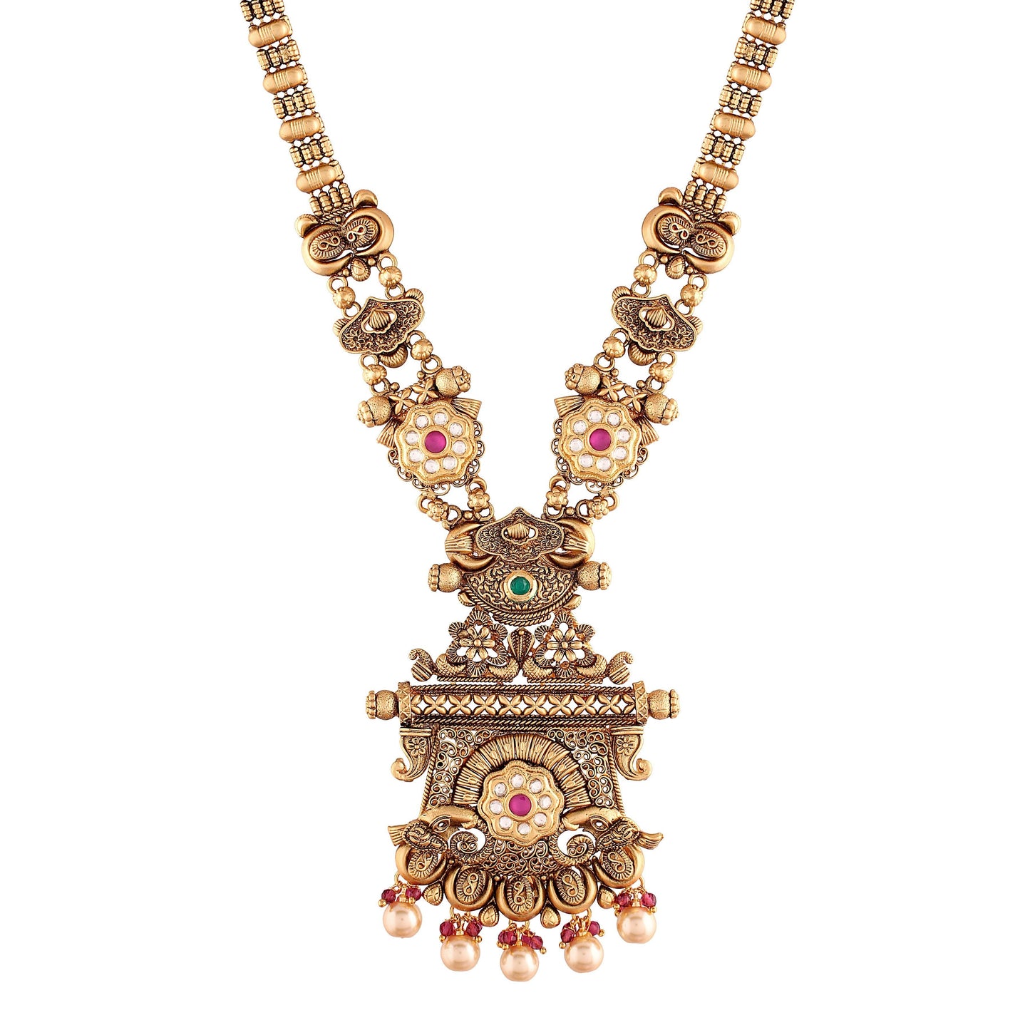 Women's 18k Gold Plated Traditional Long Brass Jewellery Set With Earrings