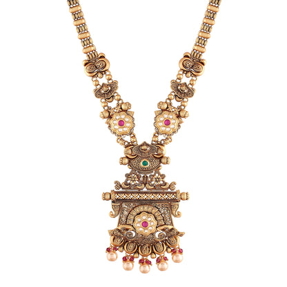 Women's 18k Gold Plated Traditional Long Brass Jewellery Set With Earrings