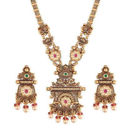Women's 18k Gold Plated Traditional Long Brass Jewellery Set With Earrings