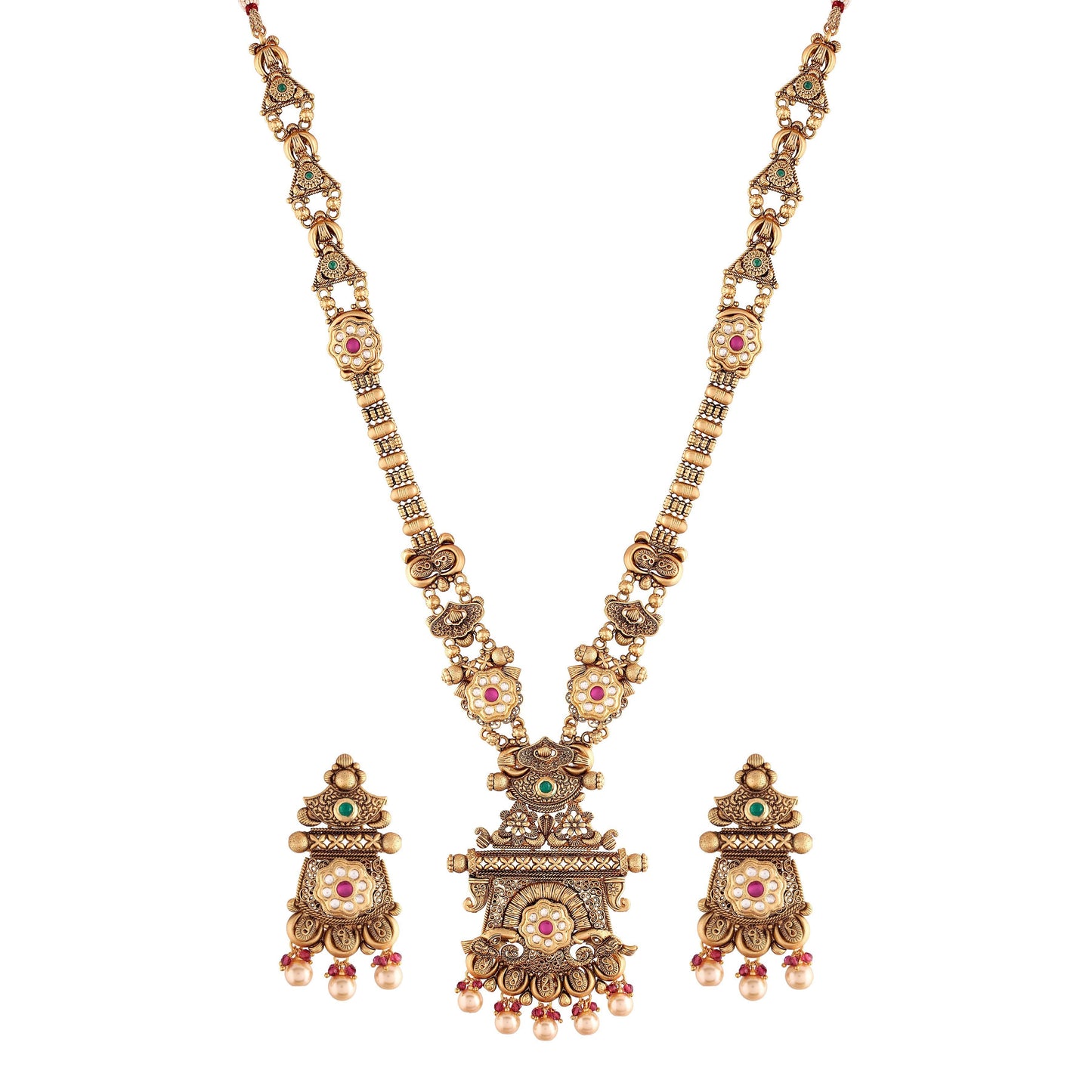 Women's 18k Gold Plated Traditional Long Brass Jewellery Set With Earrings