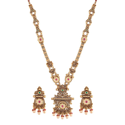 Women's 18k Gold Plated Traditional Long Brass Jewellery Set With Earrings