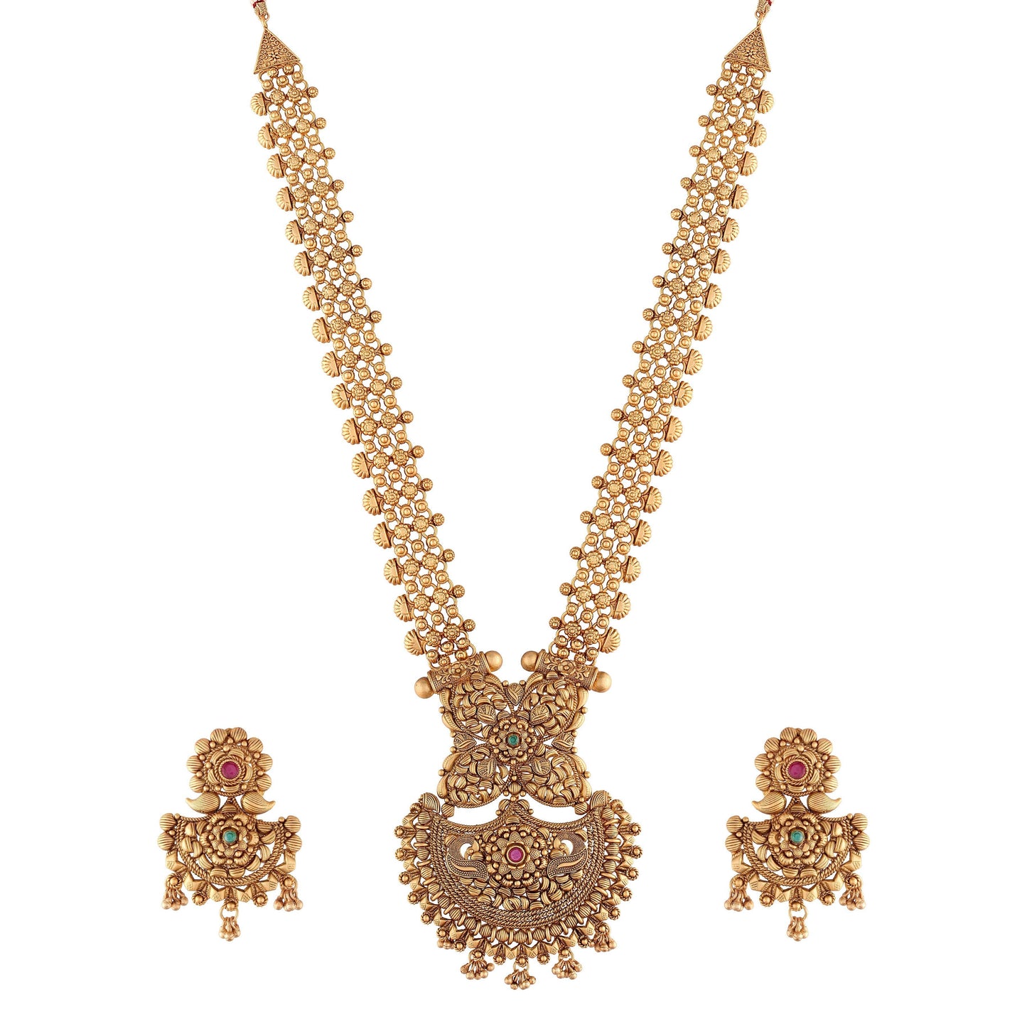 Women's 18k Gold Plated Traditional Long Brass Jewellery Set With Earrings