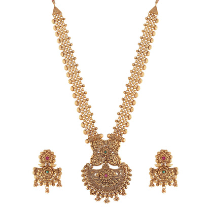 Women's 18k Gold Plated Traditional Long Brass Jewellery Set With Earrings