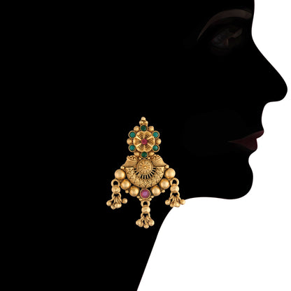Women's 18k Gold Plated Traditional Choker Brass Jewellery Set With Earrings