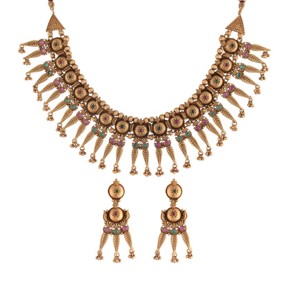 Women's 18k Gold Plated Traditional Choker Brass Jewellery Set With Earrings