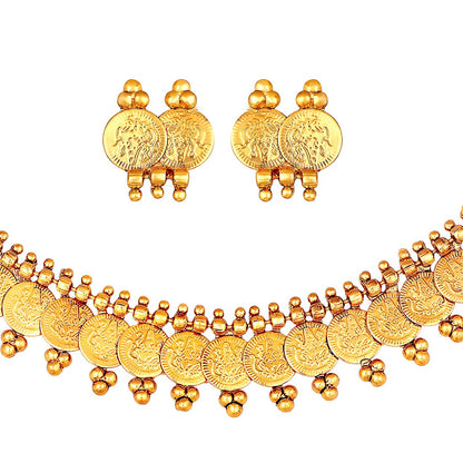 Women's 18K Gold Plated Traditional South Indian Stylish Necklace With Earrings.