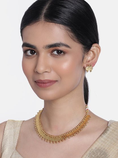 Women's 18K Gold Plated Traditional South Indian Stylish Necklace With Earrings.