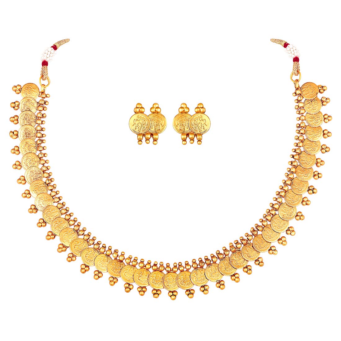 Women's 18K Gold Plated Traditional South Indian Stylish Necklace With Earrings.