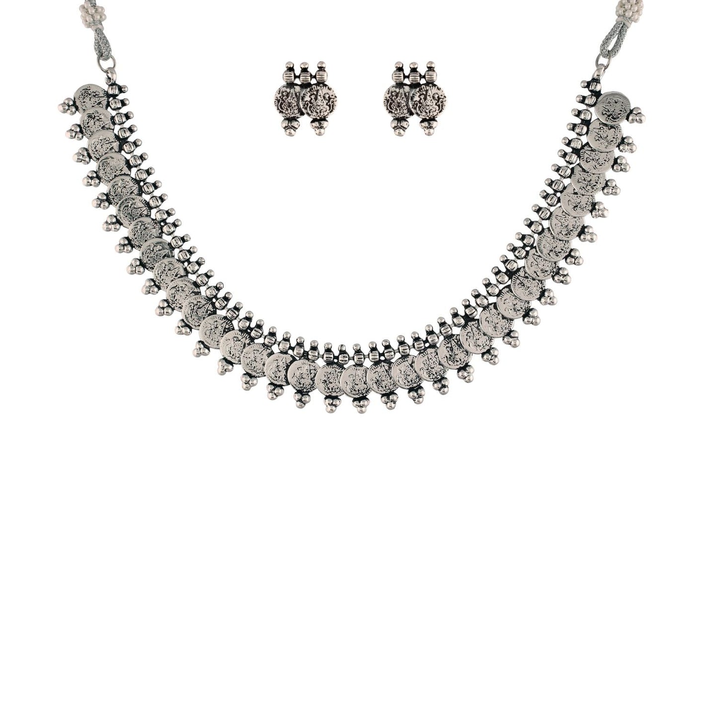 Women's 18K Rhodium Plated Traditional South Indian Stylish Necklace With Earrings.