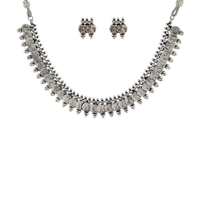 Women's 18K Rhodium Plated Traditional South Indian Stylish Necklace With Earrings.
