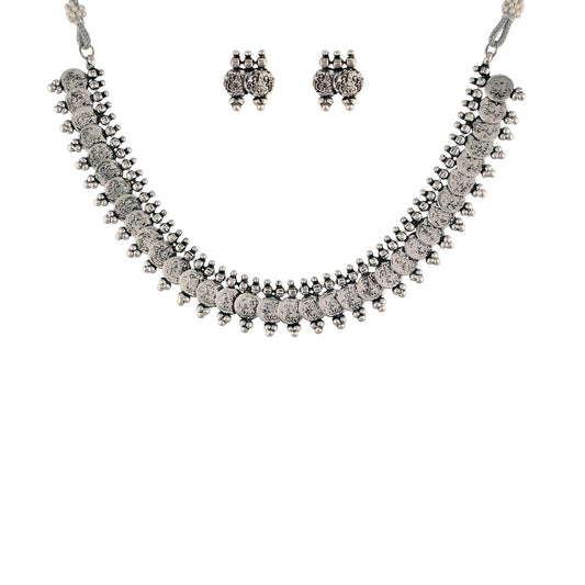 Women's 18K Rhodium Plated Traditional South Indian Stylish Necklace With Earrings.