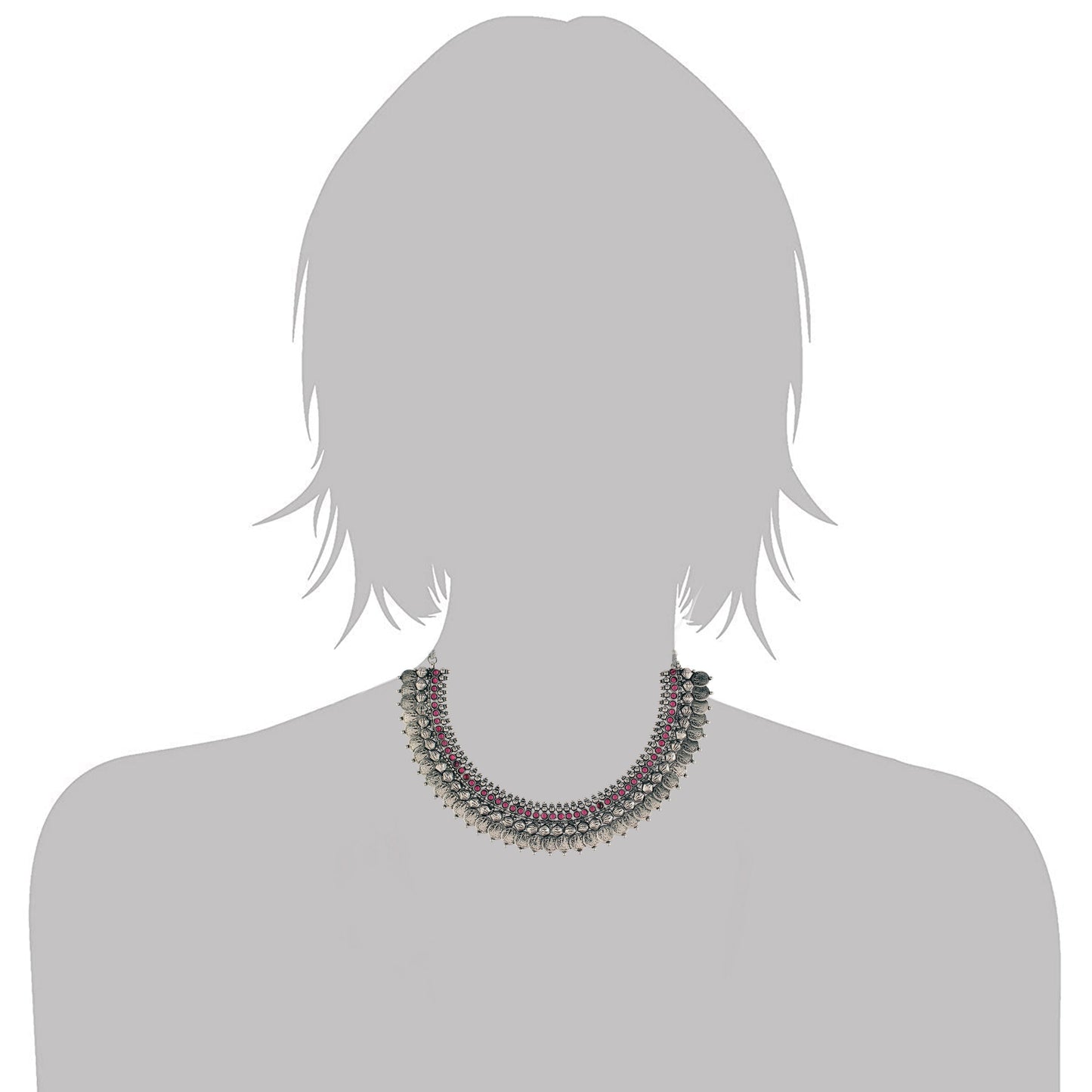 Women's 18K Rhodium Plated Traditional South Indian Stylish Necklace With Earrings.
