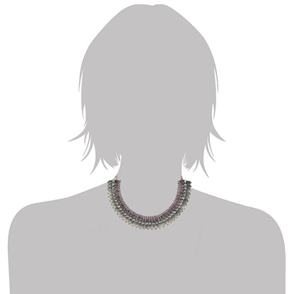 Women's 18K Rhodium Plated Traditional South Indian Stylish Necklace With Earrings.