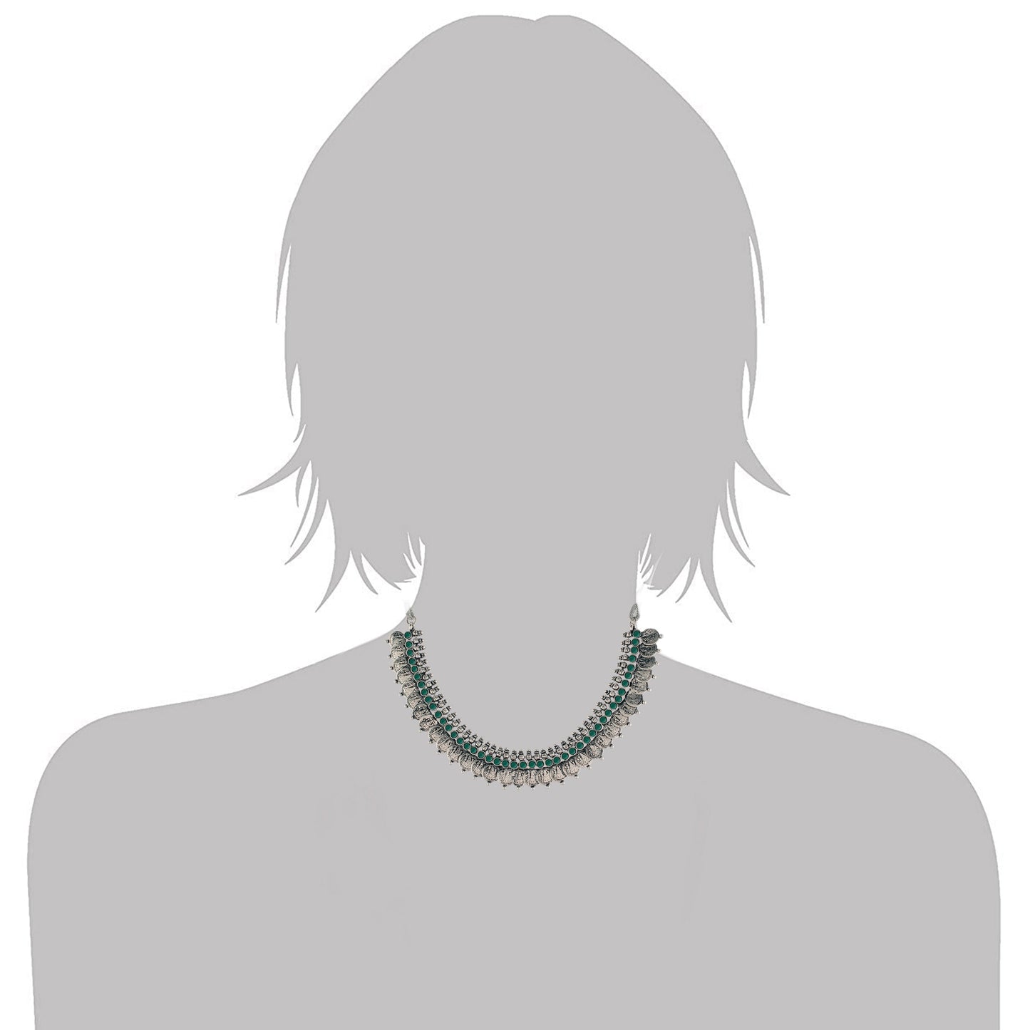Women's 18K Rhodium Plated Traditional South Indian Stylish Necklace With Earrings.