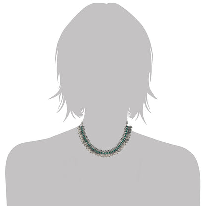 Women's 18K Rhodium Plated Traditional South Indian Stylish Necklace With Earrings.